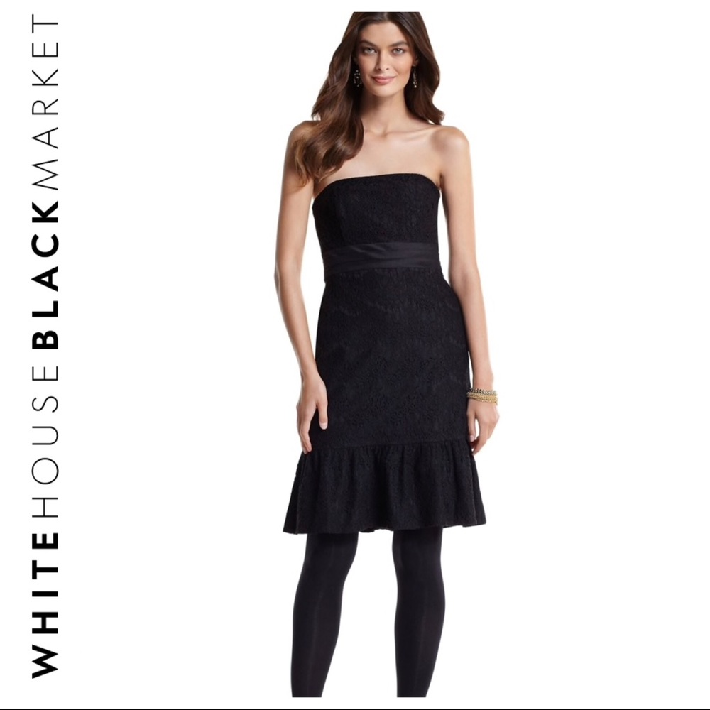 WHITE HOUSE BLACK MARKET BLACK STRAPLESS LACE BLACK DRESS NWT SIZE 10